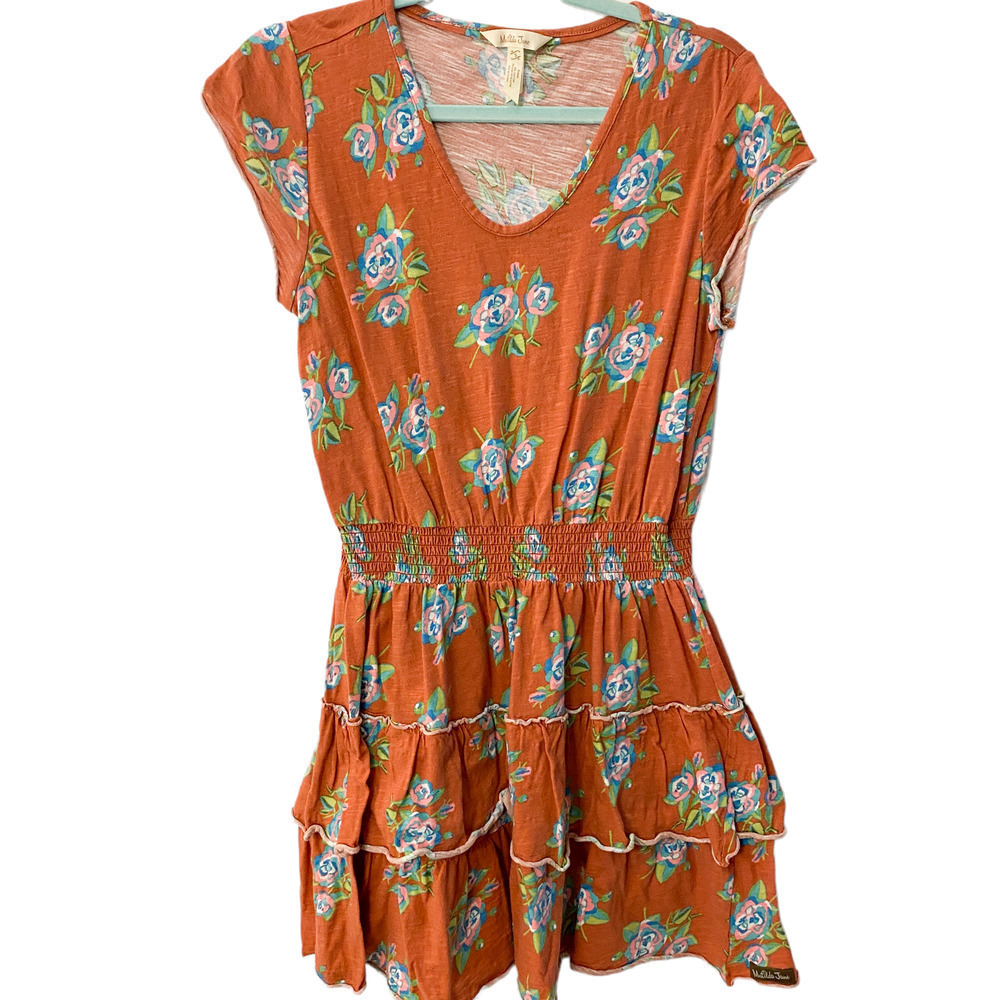 Matilda Jane Smocked ruffle Floral Red Mini Dress Size Small mommy and me